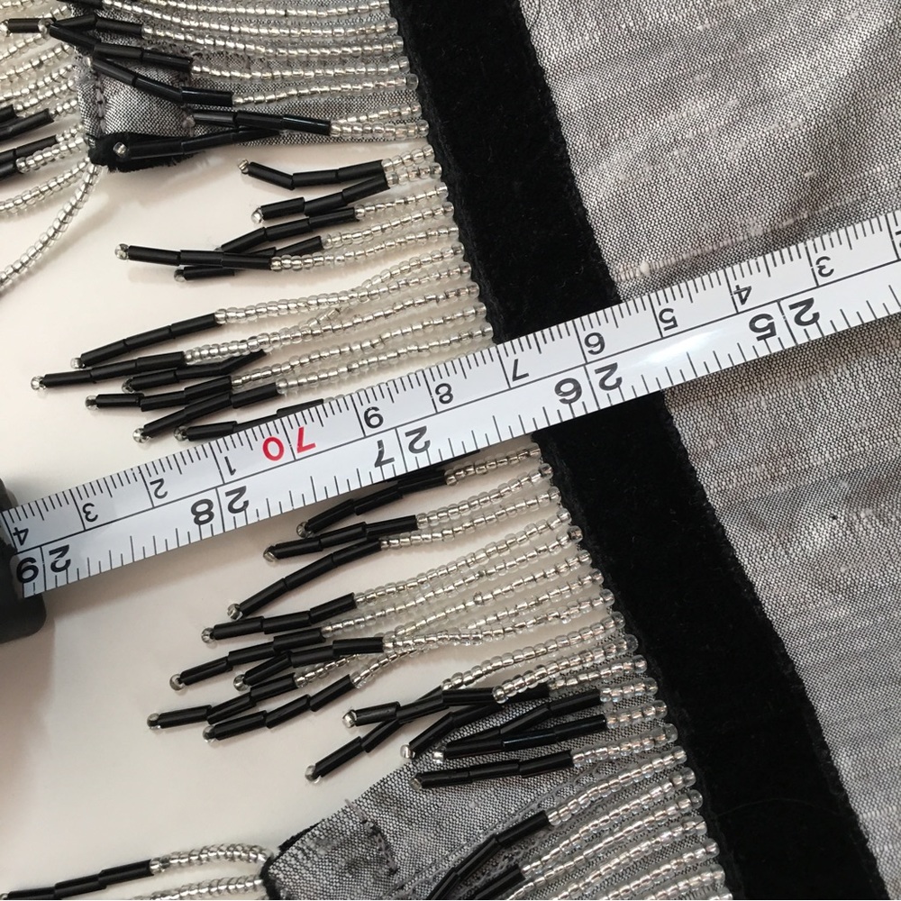 Vintage 1990 Y2K Unique Art deco Raw Silk Beaded Fringe Midi Formal Skirt - Picture 13 of 17